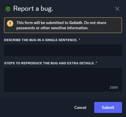 Bug Report Modal